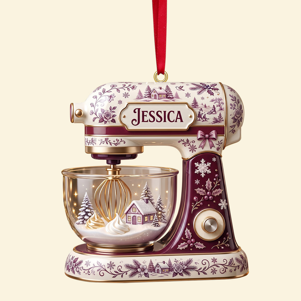 Baking Mixer Christmas Toile de Jouy Acrylic Ornament - Personalized Gifts For Baker Christmas Ornament 01PGTN210826-Homacus