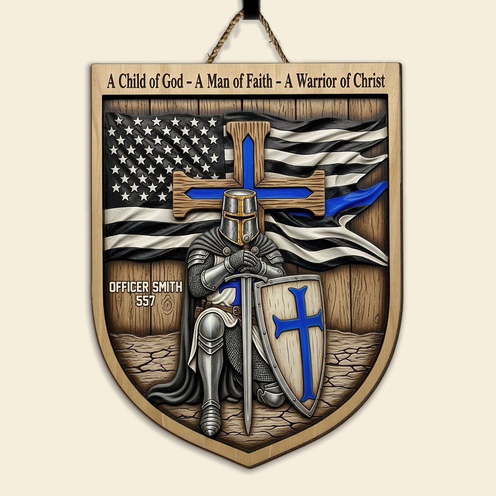 Knight Templar Kneeling Under God Wood Sign, Personalized Gifts For Police 02qhpu120625-Homacus