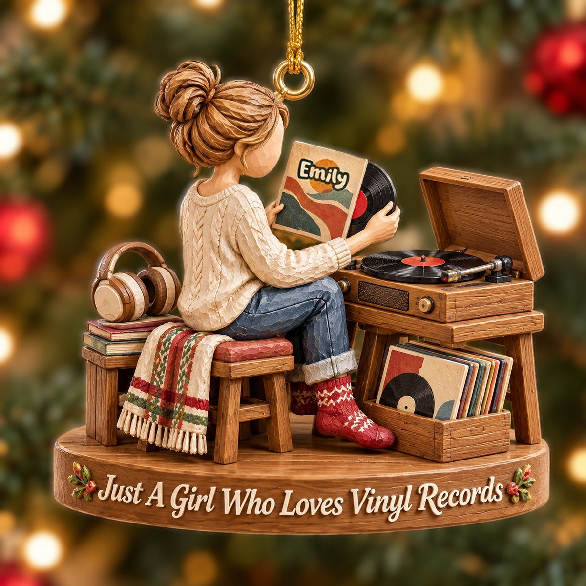 Vinyl Record Girl Wood Effect Ornament, Personalized Gifts For Vinyl Records Lovers 02qhta141026-Homacus