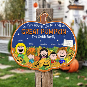 Personalized Gifts For Family Pumpkin Wood Sign, Unseen Halloween Character Believers 02qhqn120824hh-Homacus