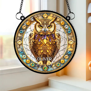 Personalized Gifts For Owl Lovers, Suncatcher Hanging Ornament Stained Glass Owl Design 01HUMH210824-Homacus