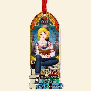 Personalized Christmas Gifts For Book Lovers Ornament 03hupu160924pa A Girl Sitting On Stack Of Books Reading-Homacus