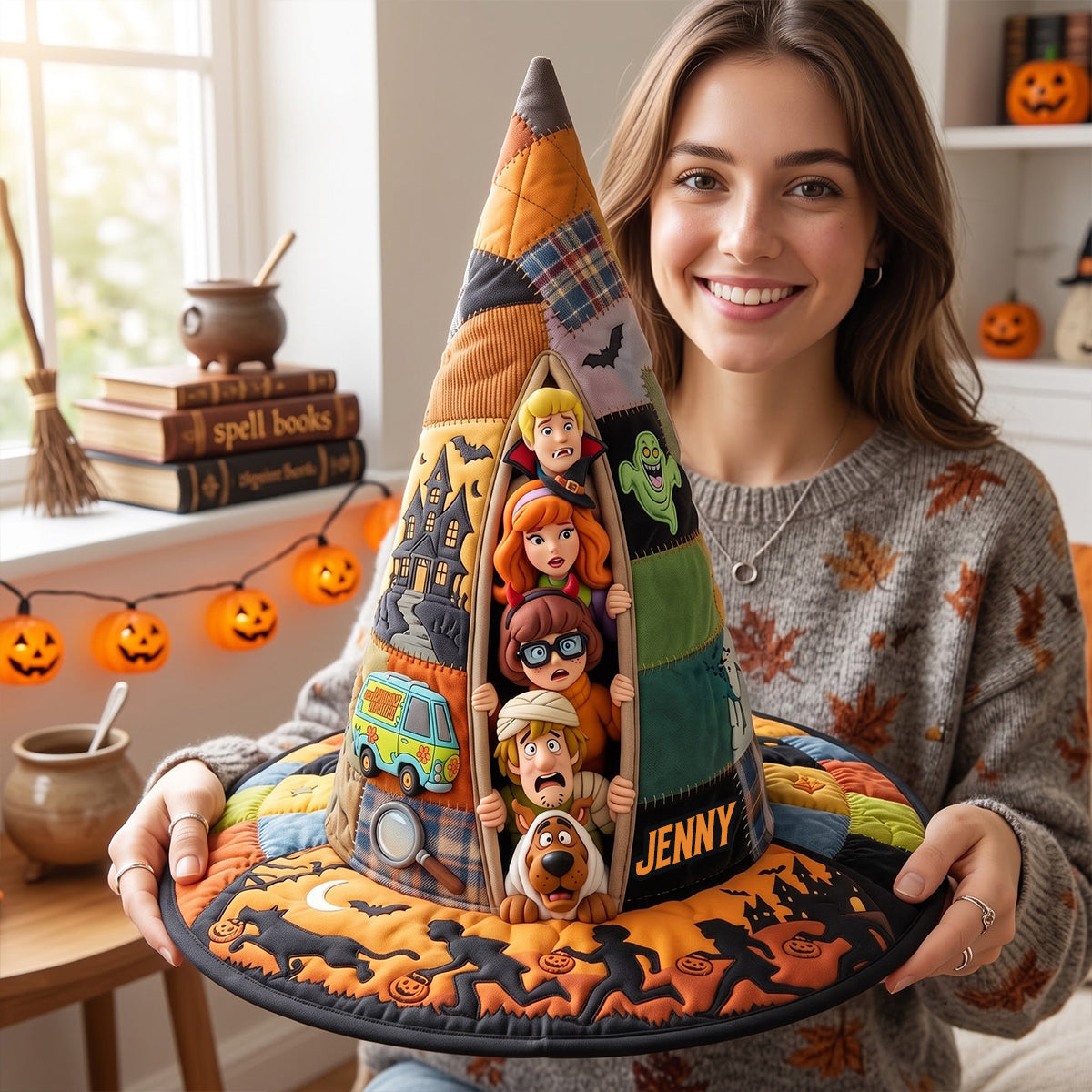Horrified Peeking Out Quilted Witch Hat - Personalized Gifts 05qhtn140826
