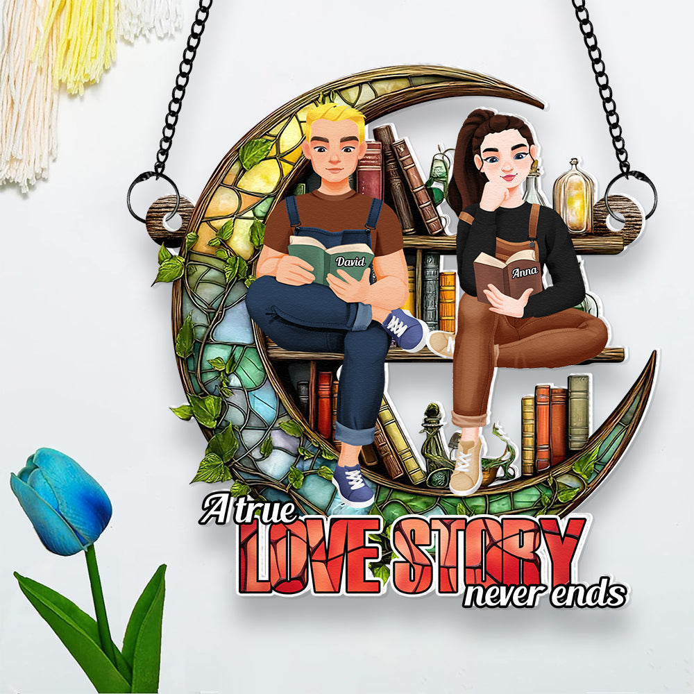 Personalized Gifts For Couple Suncatcher Ornament Book Lover 02XQDT031224PA-Homacus