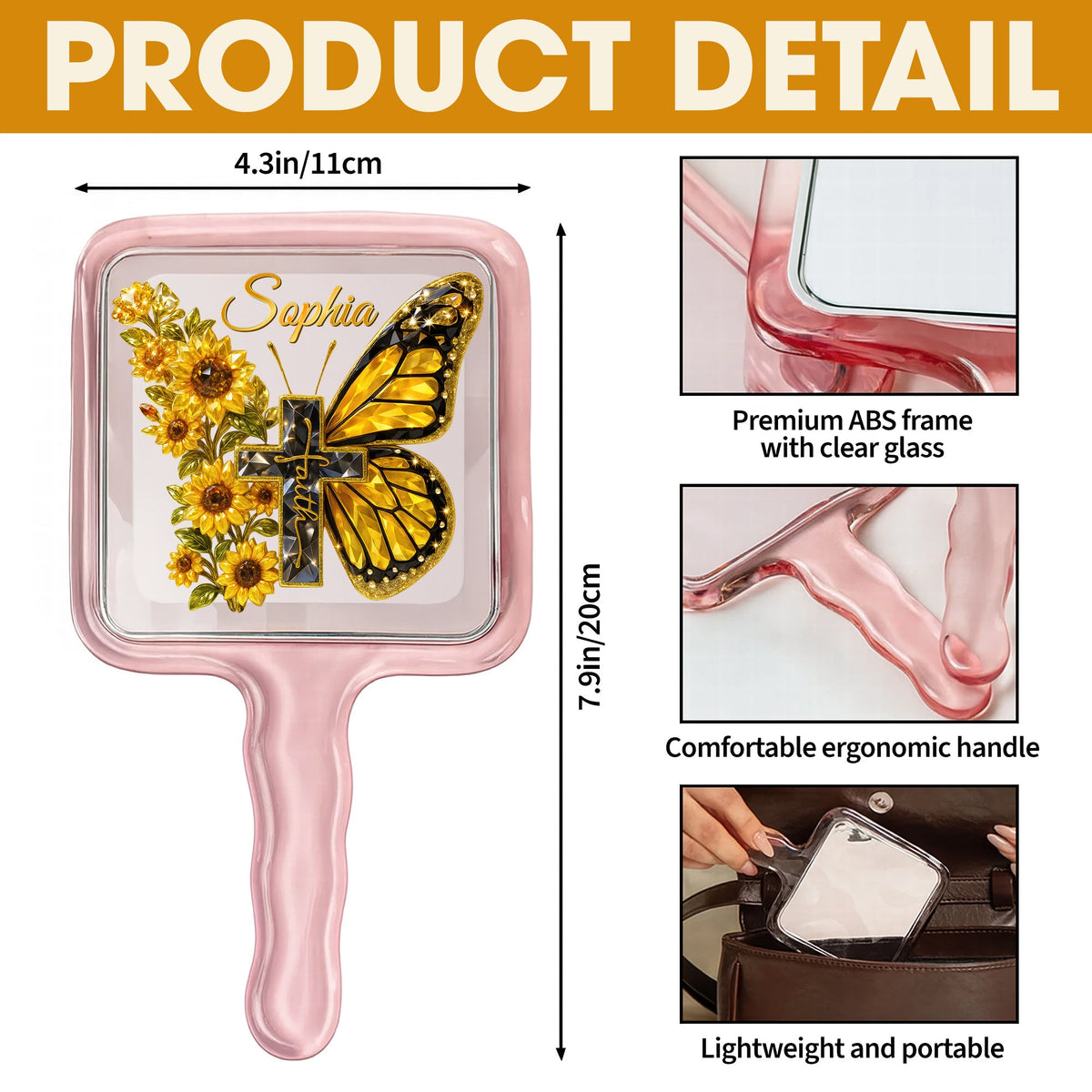 Butterfly Cross Floral Handheld Mirror – Personalized Gifts For Christians 04huqn051225-Homacus