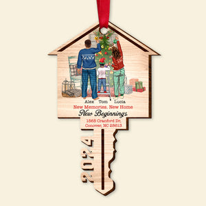 New Memories New Home New Beginnings, Personalized Wood Ornament Christmas Gift For Family-Homacus