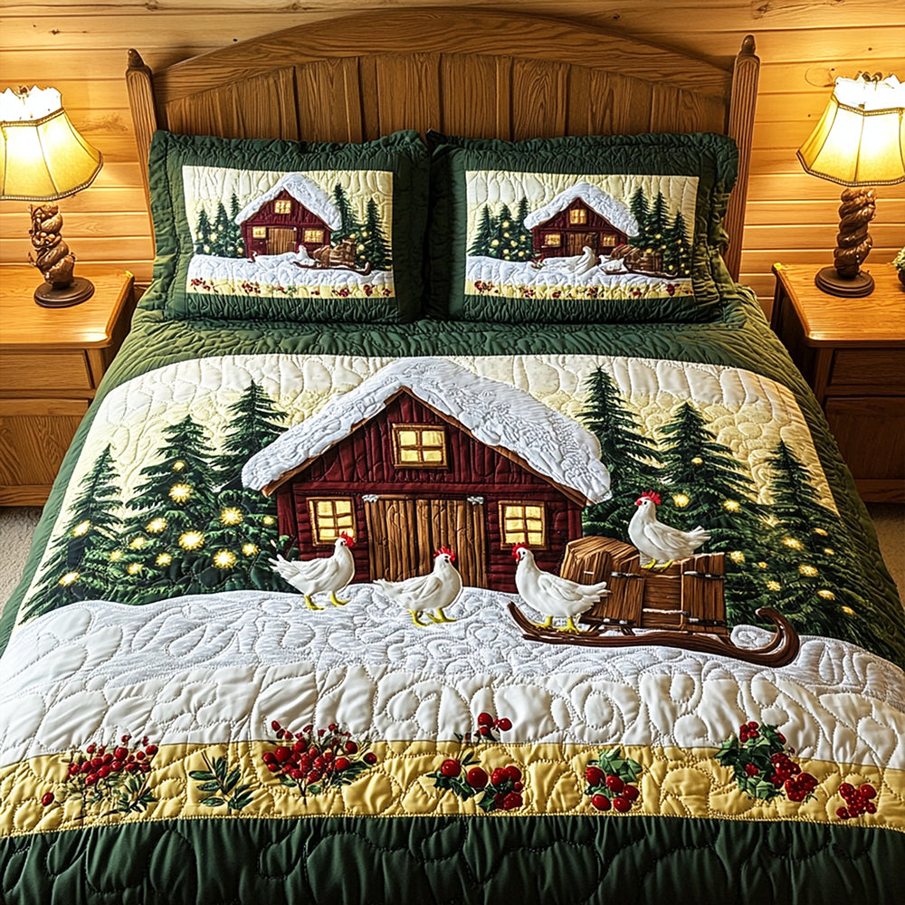 Farmhouse In Snow Quilt Bed Set - Gifts For Chicken Lovers 03tgqn080825-Homacus