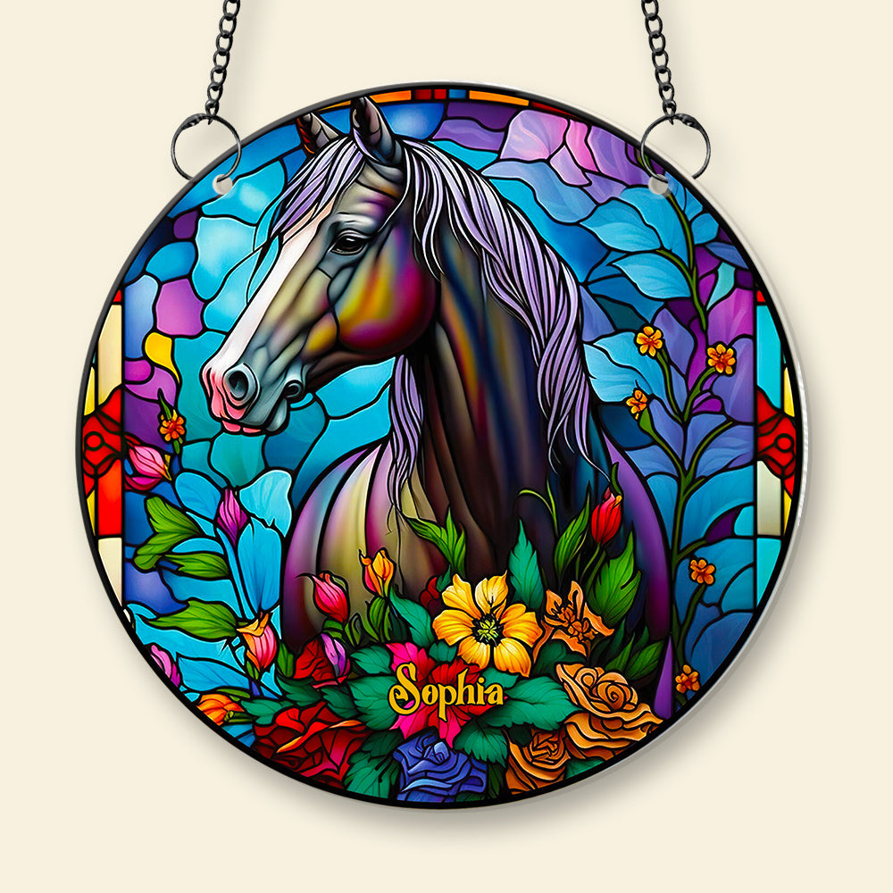 Horse With Flowers Suncatcher - Personalized Gifts For Horse Lover 04ACDT280824-Homacus