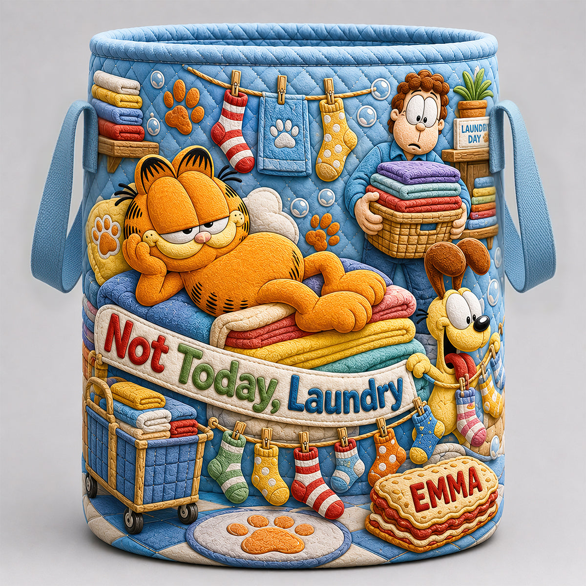 Lazy Cat Quilted Laundry Basket - Personalized Gifts 03HADT180726-Homacus