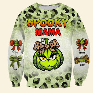 Personalized Gifts For Mama Sweatshirt Halloween Leopard Green Pumpkin 01XQMH220824-Homacus