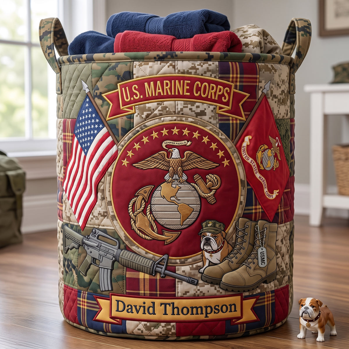 Military Quilted Laundry Basket - Personalized Gifts 03huqn240726