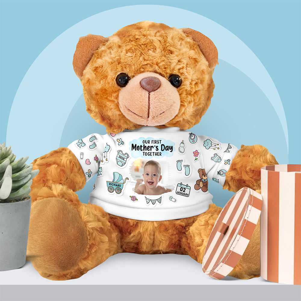 Custom Baby Photo Gifts For Mom Bear With Shirt 04tgqn030325 Our First Mother's Day Together-Homacus