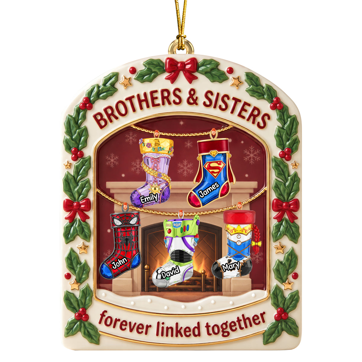 Brothers And Sisters Fireplace Christmas Stockings Acrylic Ornament - Personalized Christmas Gift For Family 02naqn240926