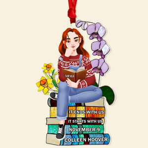 Personalized Christmas Gifts For Book Lovers Ornament 01hupu160924pa A Girl Sitting On Stack Of Books Reading-Homacus