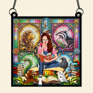 Personalized Gifts For Book Lovers Suncatcher 03HUPU010824TM Girl Sitting Reading Books-Homacus