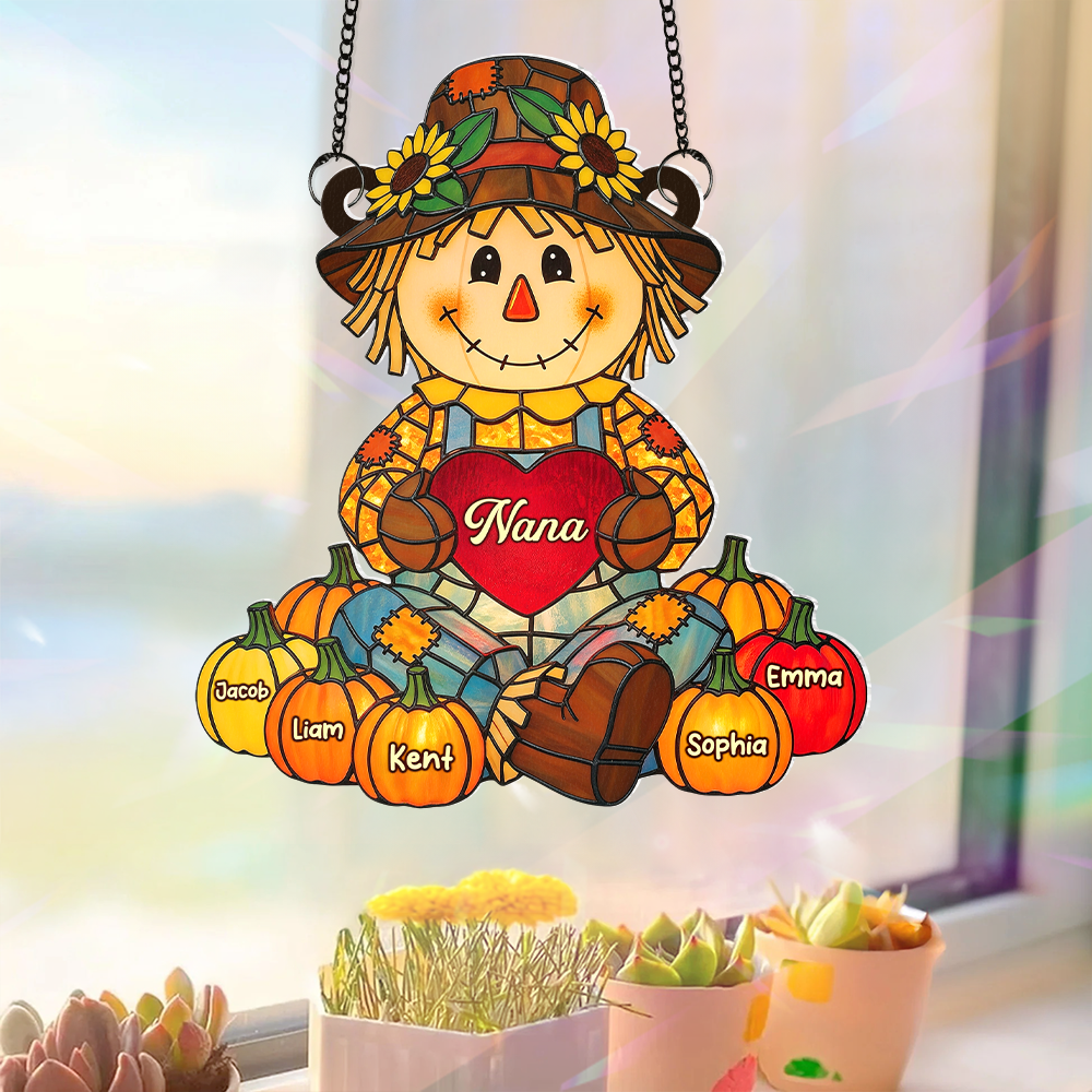Autumn Scarecrow Grandma Suncatcher - Personalized Gifts For Grandma 06NAPU150725-Homacus