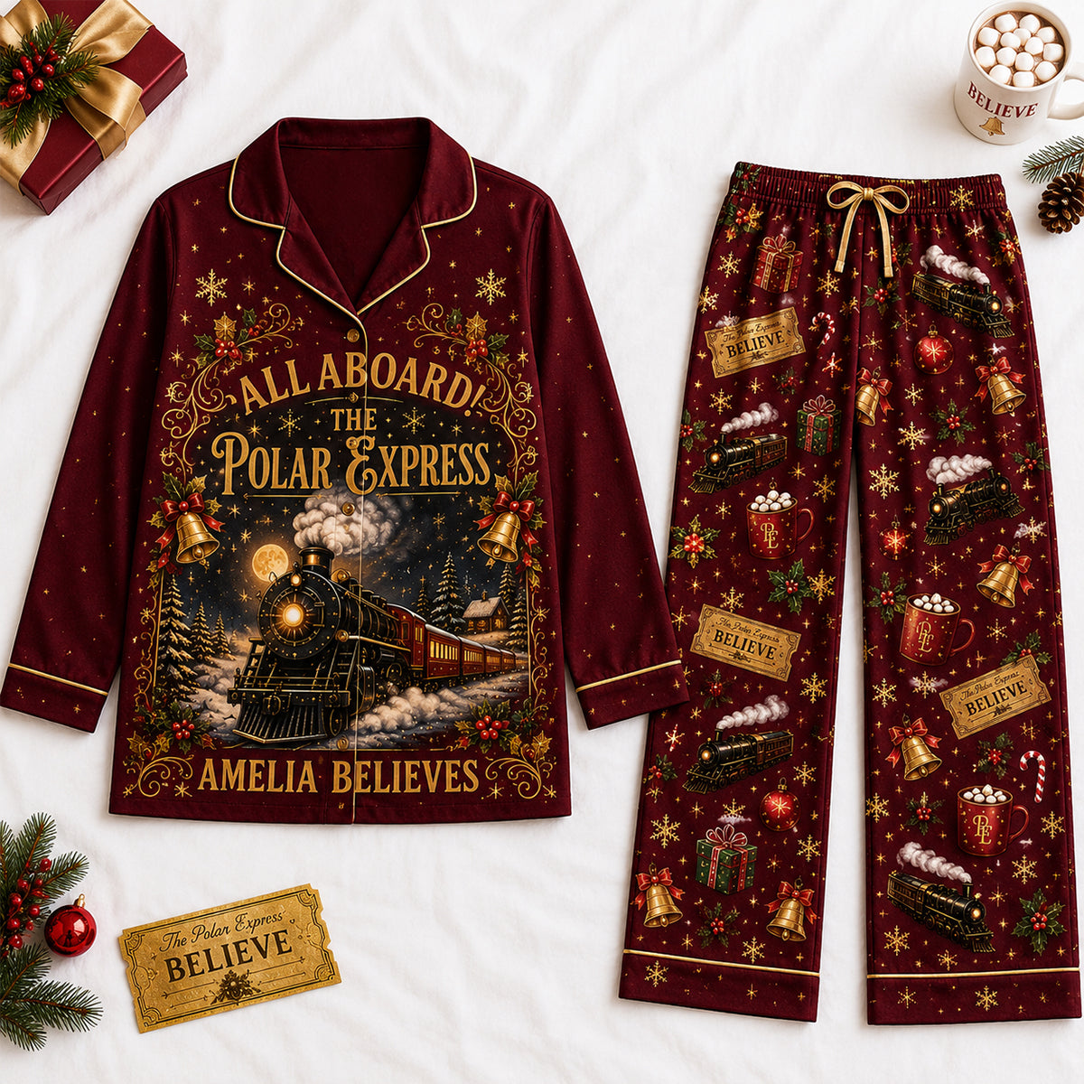 All Aboard The Merry Express To The Christmas Wonderland Pajama Set - Personalized Christmas Gifts 01nadt010926