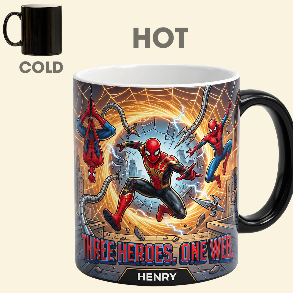 Three Heroes One Web Color Changing Coffee Mug - Personalized Gifts 02hatn050826-Homacus
