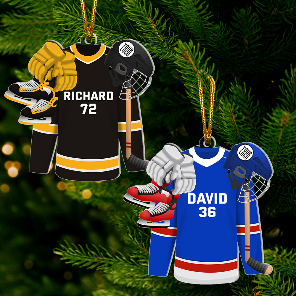 Hockey Player Ornament - Hockey Jersey with Custom Team Logo Gifts For Hockey Lovers-Homacus