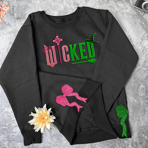 Wicked Embroidered Sweatshirt with Side Bow & Glitter - Gifts for Witch-Homacus