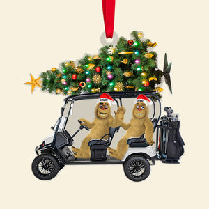 Golf Ornament - Personalized Gifts For Couple With Bigfoots Riding Golf Cart-Homacus