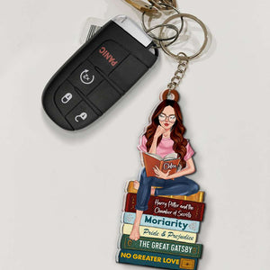 Personalized Gifts For Book Lovers Keychain Reading Girl With Custom Book Titles-Homacus