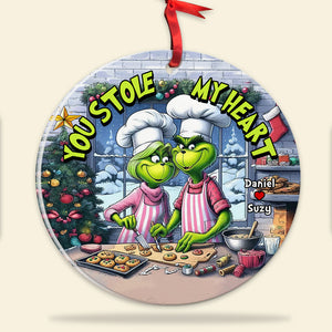 Personalized Gift For Couples, Round Acrylic Ornament 01huhu240924 Couple Baking In The Kitchen Cookies For Christmas-Homacus