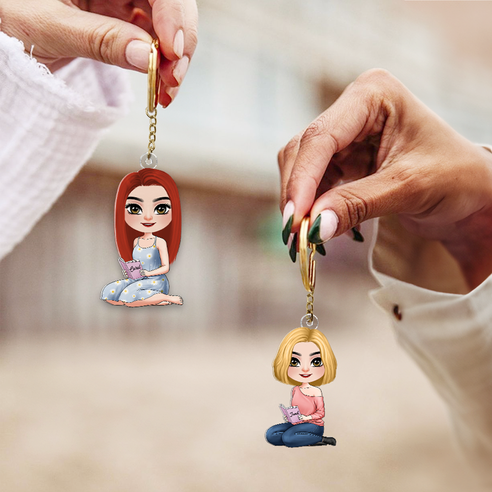 Personalized Gifts For Book Lover Keychain Reading Girl 02QHHU080425HH-Homacus