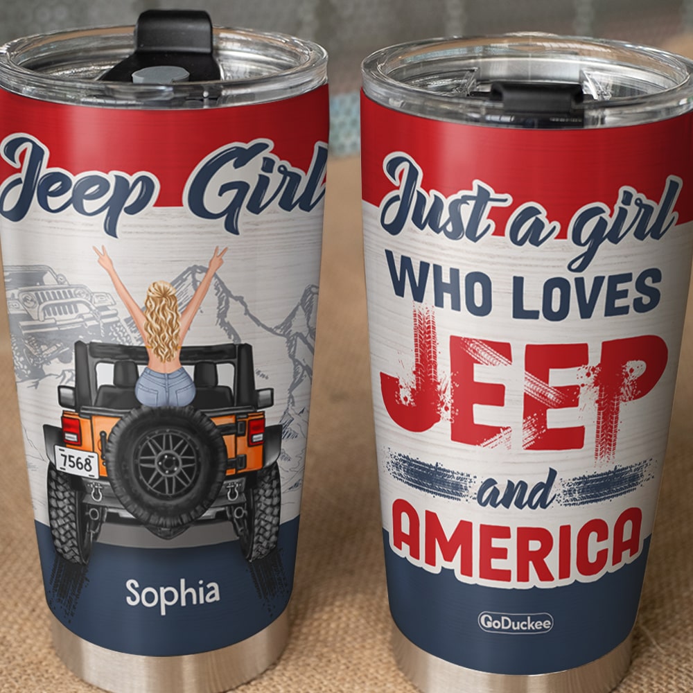 Personalized Gifts For Her Tumbler Just A Girl Who Loves Her Car And America-Homacus