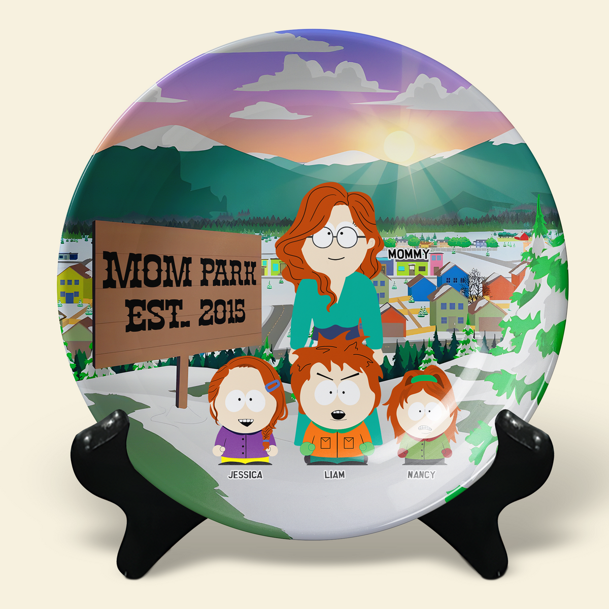 Personalized Gift For Mom Ceramic Round Plate, Mom Park 02TGPU010425HG-Homacus