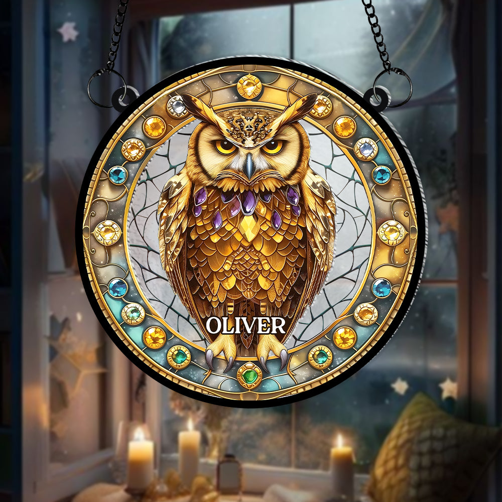 Personalized Gifts For Owl Lovers, Suncatcher Hanging Ornament Stained Glass Owl Design 01HUMH210824-Homacus