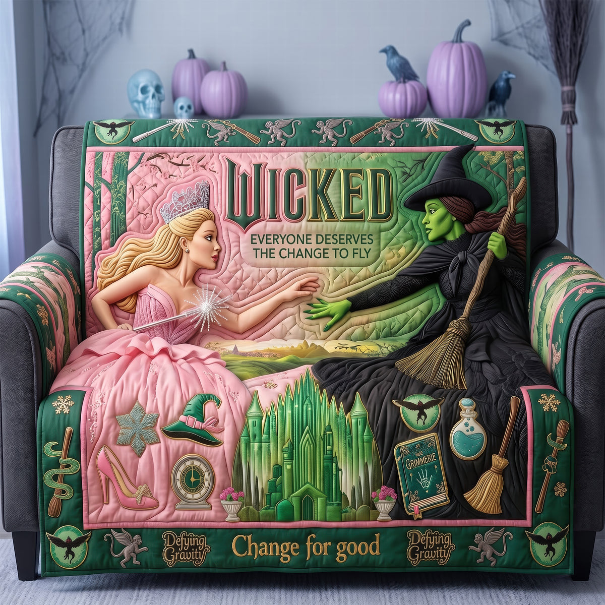 Pink & Green Quilted Sofa Cover - Personalized Gifts For Witch Lovers 01qhqn150826-Homacus