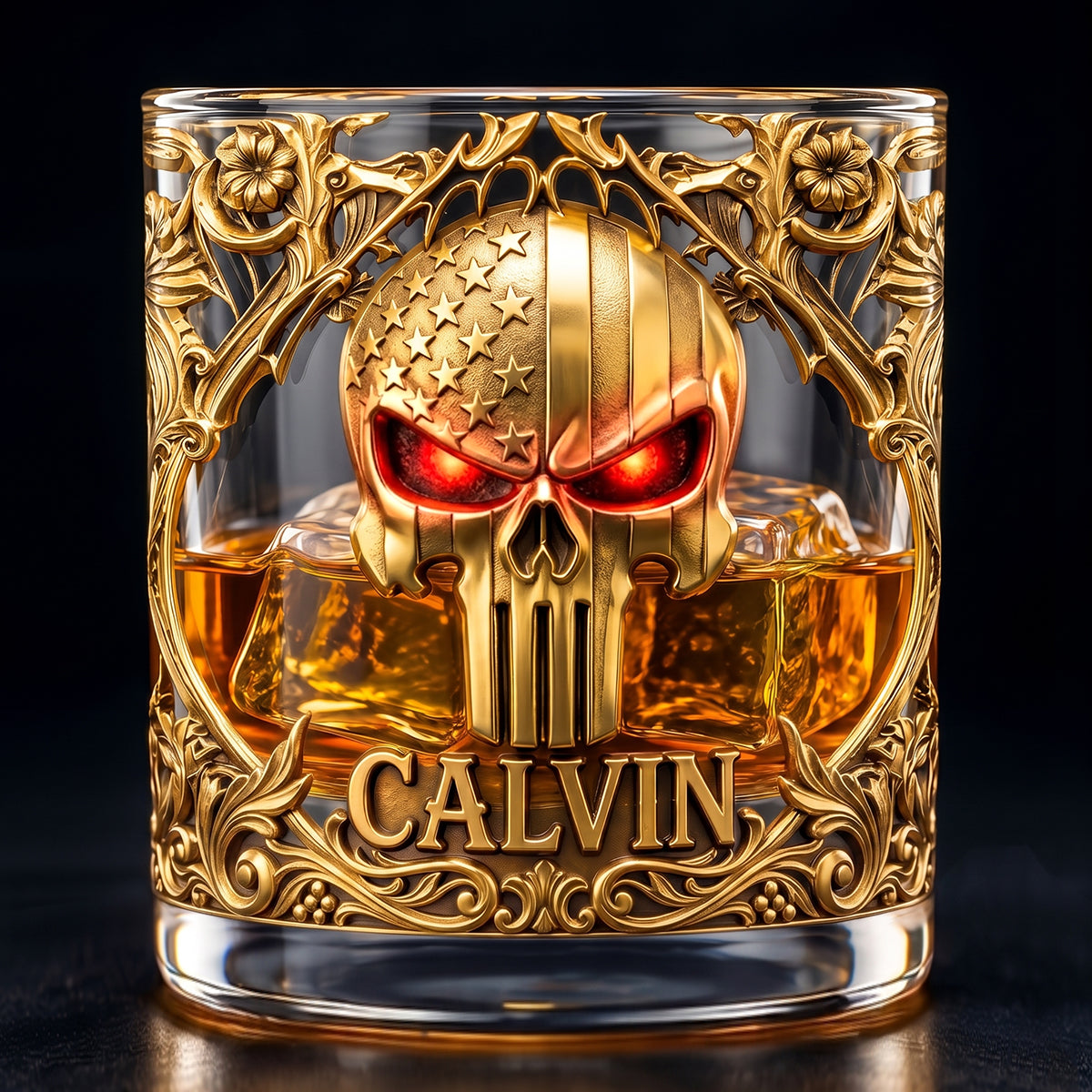 American Skull 11oz Round Glass - Personalized Gifts For Patriotics Glass 02HUTN120626-Homacus