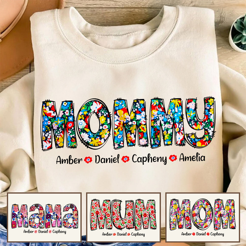 Personalized Gifts For Mom Shirt, Adorable Floral Grandkids 012ACDT290325-Homacus