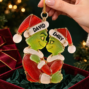 Christmas Couple Sea Glass Effect Ornament, Personalized Gifts For Couple 06QHDT131026-Homacus