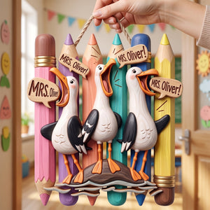 Cute Beachy Seagull Wood Sign - Personalized Gift For Teachers 02HUQN080826