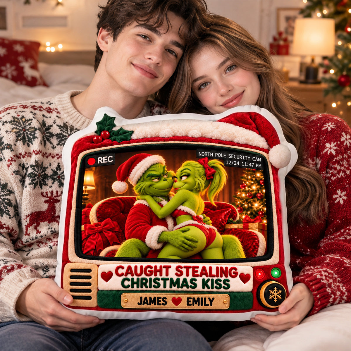 Mischievous Christmas Kiss Pillow - Personalized Gifts For Couple 07hadh191026-Homacus
