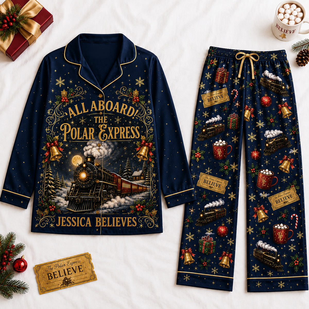 All Aboard The Merry Express To The Christmas Wonderland Pajama Set - Personalized Christmas Gifts 01nadt010926