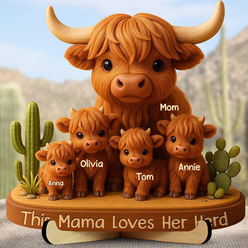 Highland Cow Mama Wood Sign - Personalized Christmas Gifts For Mom 04xqdt030425-Homacus