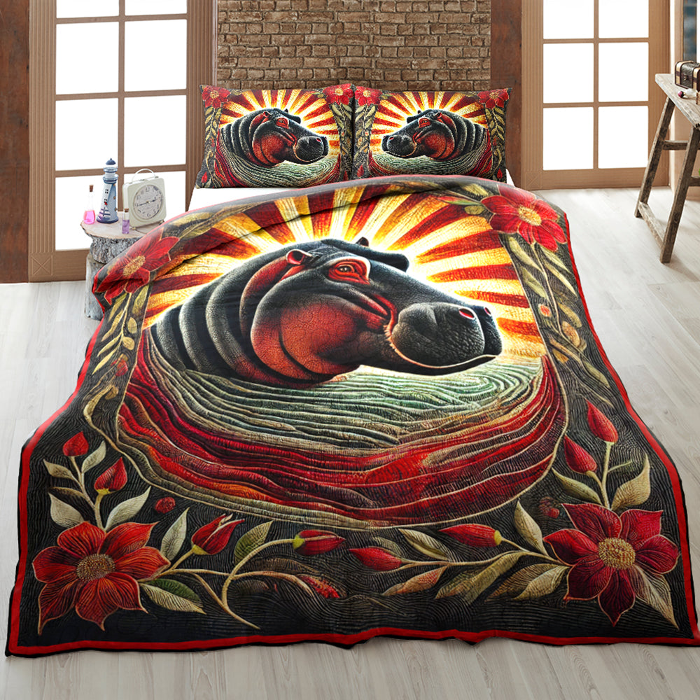 Gifts For Highland Hippo Lovers Quilt Bedding Set Special Line 04xqqn140125-Homacus