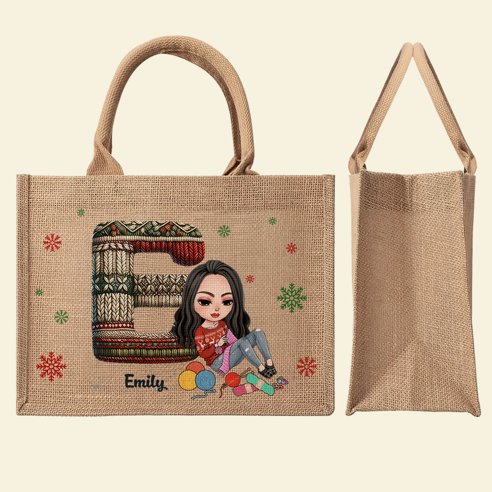 Personalized Gift For Knitters Alphabet Christmas Jute Tote Bag 01HUPU181124HH-Homacus