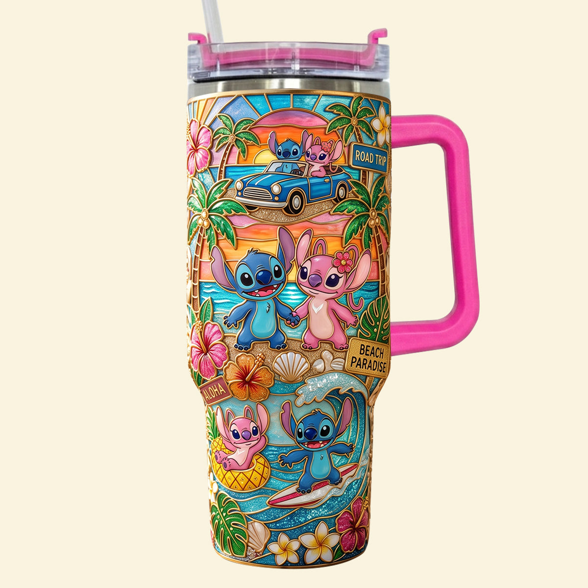 Couple Summer Vibes 40oz Tumbler With Handle - Personalized Gifts For Couples 02patn300626-Homacus