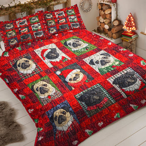 Pug Dog Christmas Quilt Bed Set Gifts For Dog Lovers 05HUDT051124-Homacus