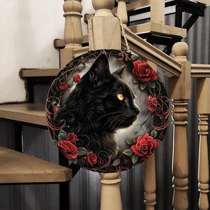 Personalized Black Cat Round Metal Sign 01hutn210824 Halloween Gifts-Homacus