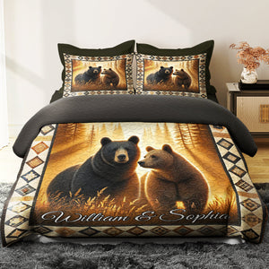 Personalized Gifts For Bear Couple Special Line Quilt Bedding Set 01KADT100125-Homacus