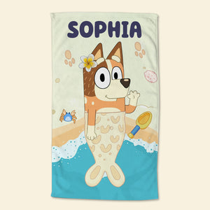 Personalized Gifts For Family Beach Towel 01HUDT100624 Mermaid Dog Family On The Beach-Homacus