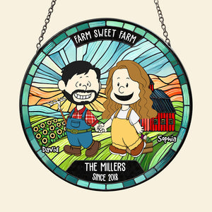 Personalized Gifts For Farmer Couple Round Stained Glass Suncatcher, Farm Sweet Farm 03qhdt110125hg-Homacus