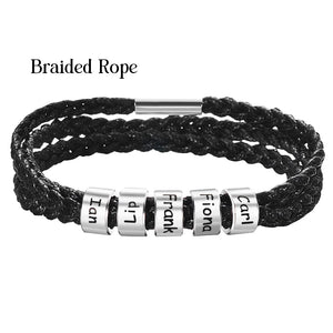 Personalized Gifts For Dad Bracelets, Custom Family Names Braided Leather Bracelets-Homacus