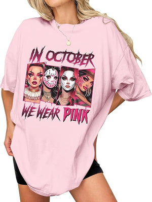 Horror Villains In October We Wear Pink Shirt - Gift For Breast Cancer Awareness 121laxx180725-Homacus
