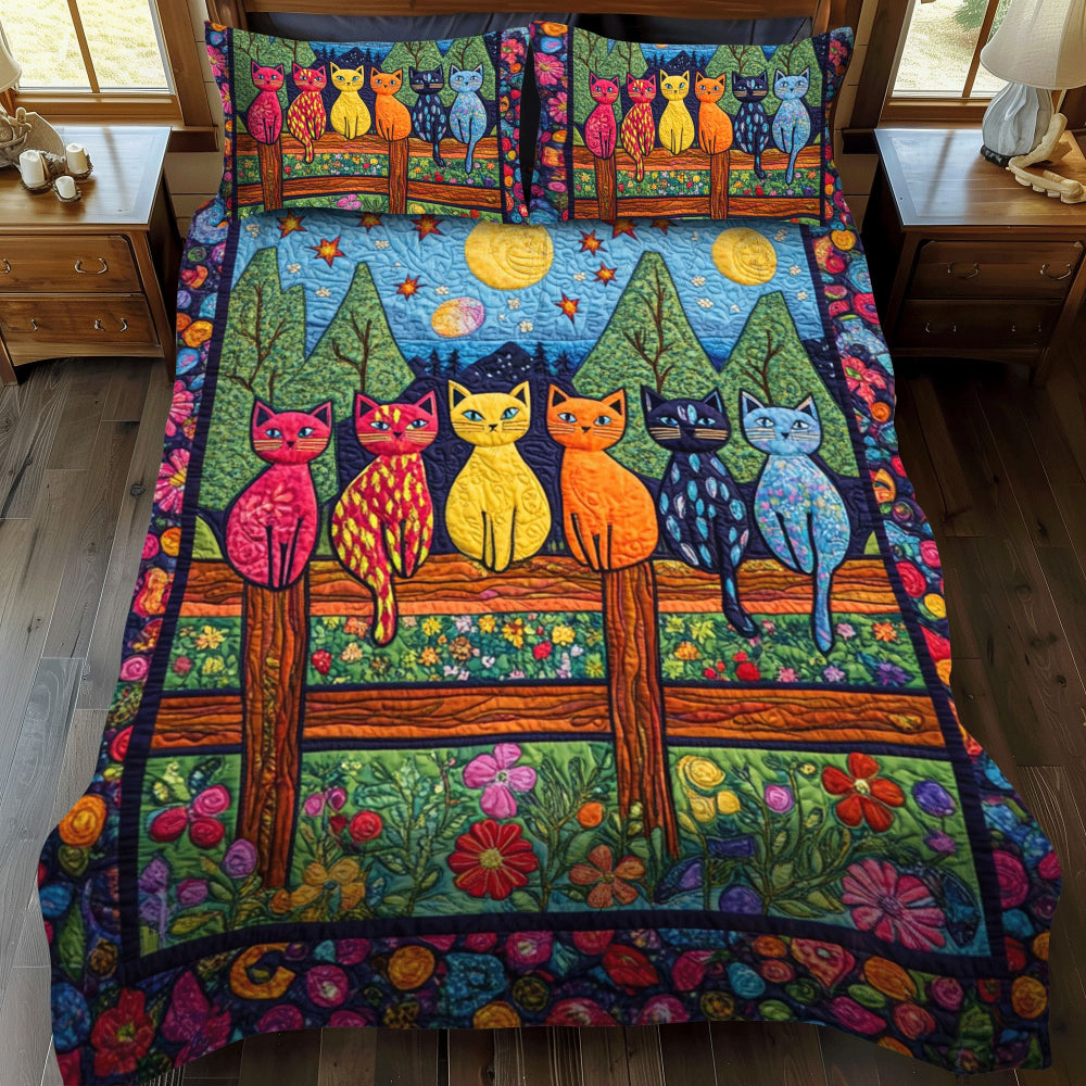 Gifts For Cat Lovers Quilt Bed Set Artistic Night Cat-Homacus